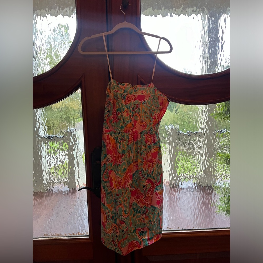 Lilly Pulitzer strapless flamingo print dress size 10
